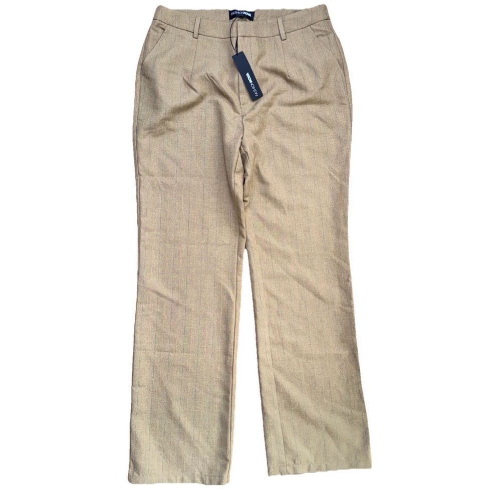 Fashion Nova Women’s Sz XL long Tan flat front Dress Pants w/pockets Blue Orange